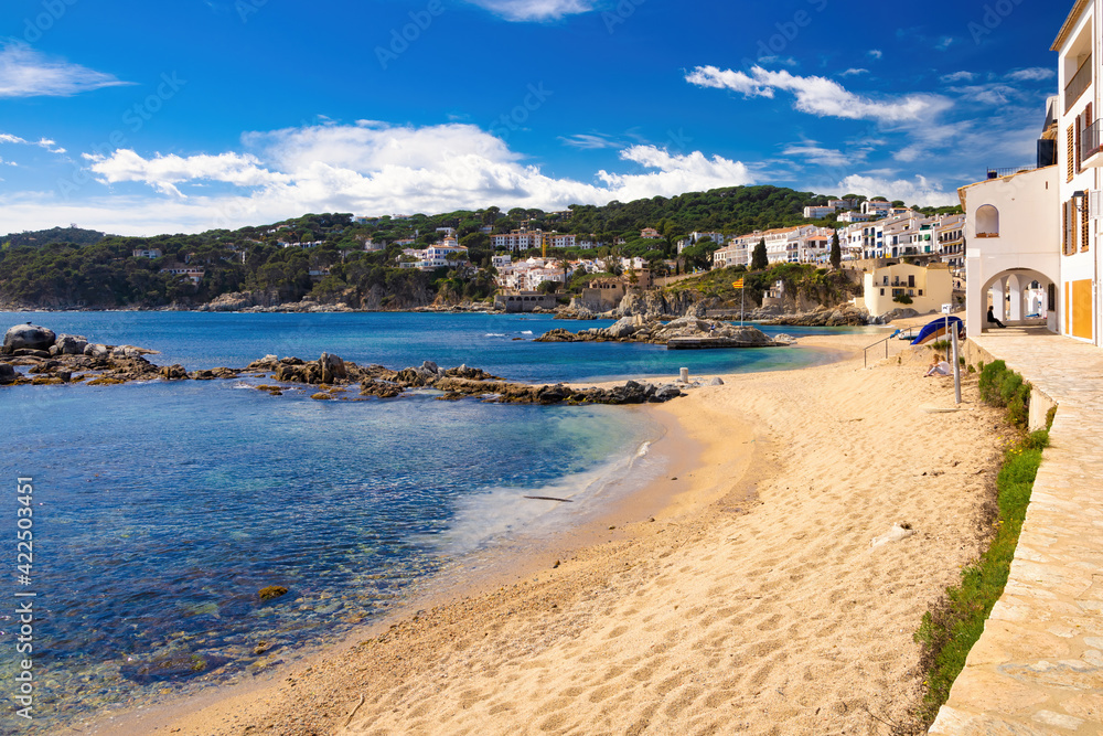 Panoramic view of Malaspina beach in Calella de Palafrugell. Catalonia, Spain