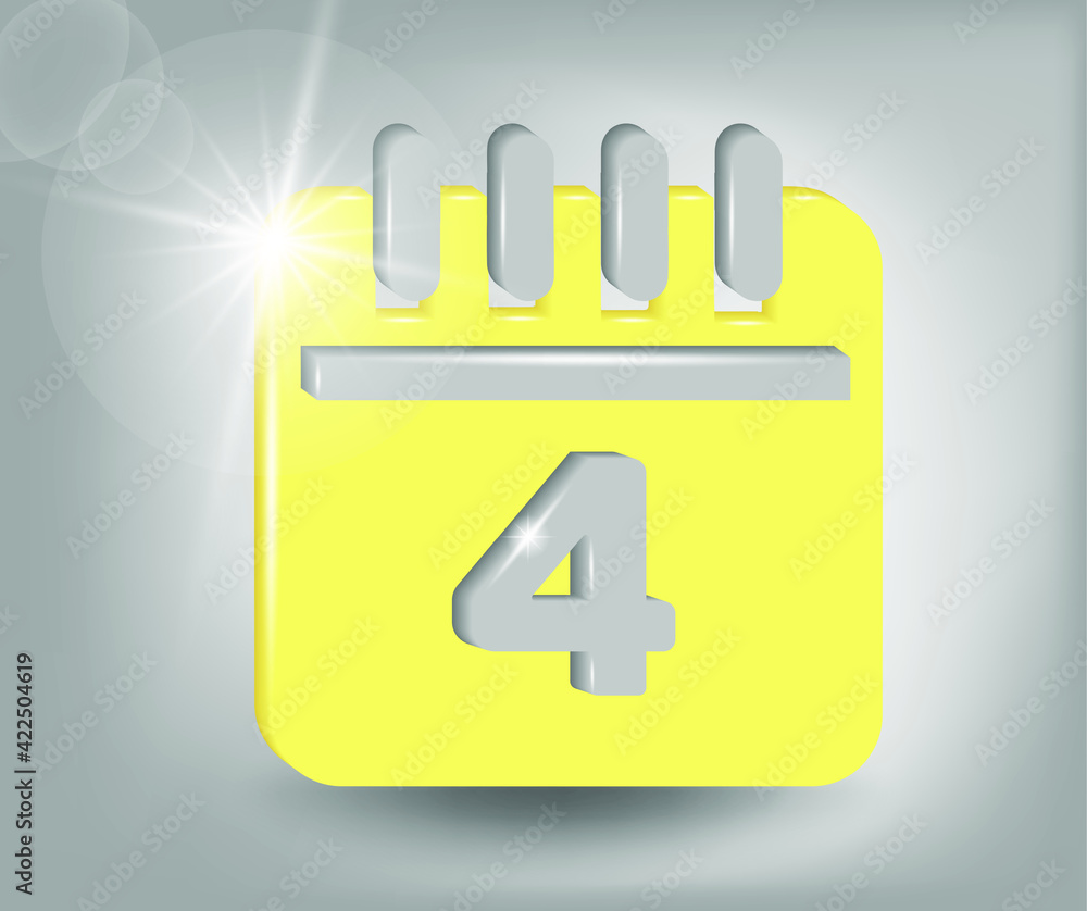 Calendar icon - date number 4. Calendar symbol for your web site design, logo, app, UI. 3d vector illustration in yellow - gray colors. Calendar icon - date number 4. Calendar symbol for your web site design, logo, app, UI. 3d vector illustration in yellow - gray colors.