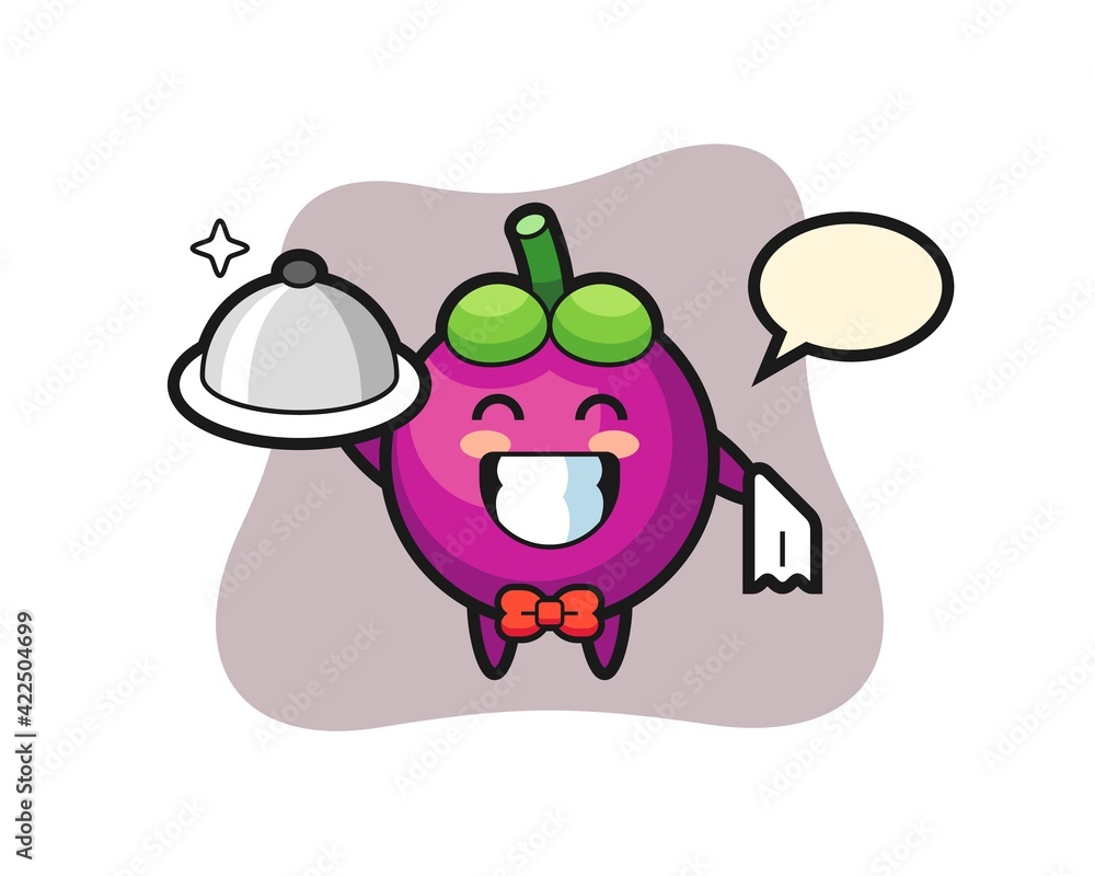 Character mascot of mangosteen as a waiters Character mascot of mangosteen as a waiters