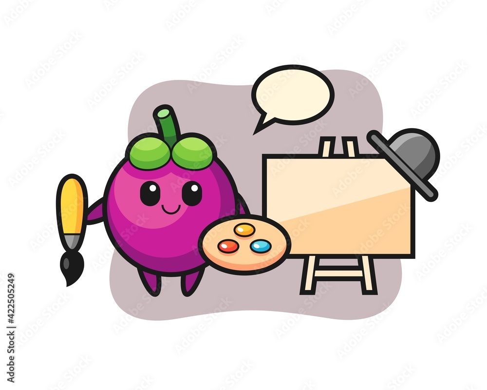 Illustration of mangosteen mascot as a painter Illustration of mangosteen mascot as a painter