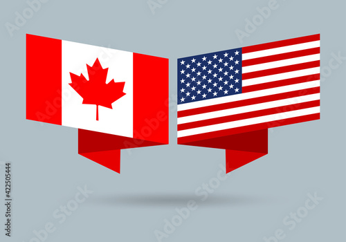 USA and Canada flags. American and Canadian national symbol. Vector illustration.