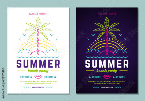 Summer beach party flyer or poster template neon signage