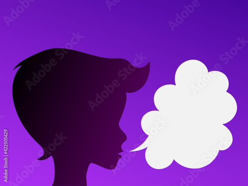 Talking boy. Silhouette of a preteen with a speech bubble.