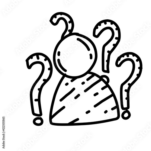 Business asking hand drawn icon design, outline black, vector icon.