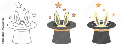 magic hat and rabbit design vector illustration. hand drawn element. black and white outline