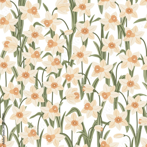 nice spring floral seamless pattern with the field of white daffodils