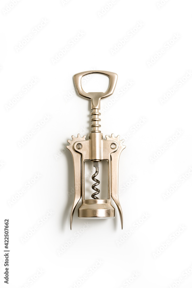 Stainless steel wine bottle opener placed on a white background Stainless steel wine bottle opener placed on a white background