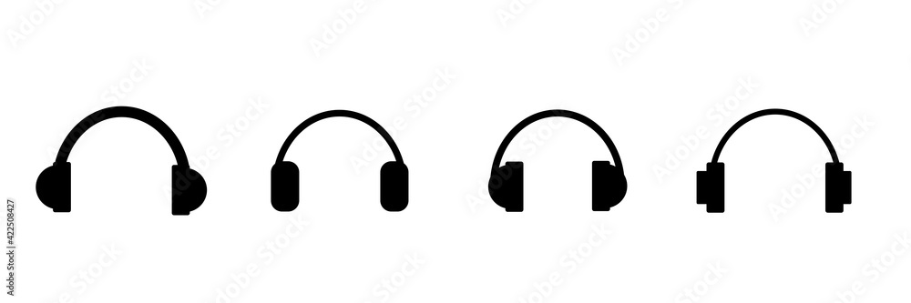 Headphones set icons in flat style on a white background. Headphones set icons in flat style on a white background.