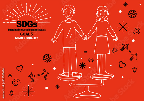 SDGs GOAL5のための指定色シンプル線画(英語）