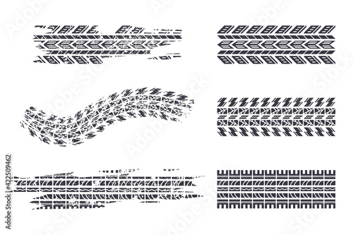 Tire track black silhouettes vector set isolated on a white background.