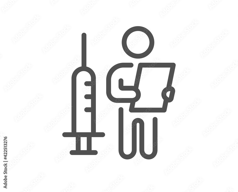 Vaccination announcement line icon. People vaccine syringe sign. Vector