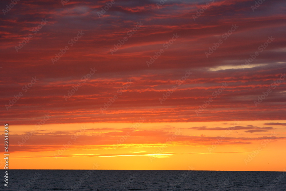 red sunset over the sea