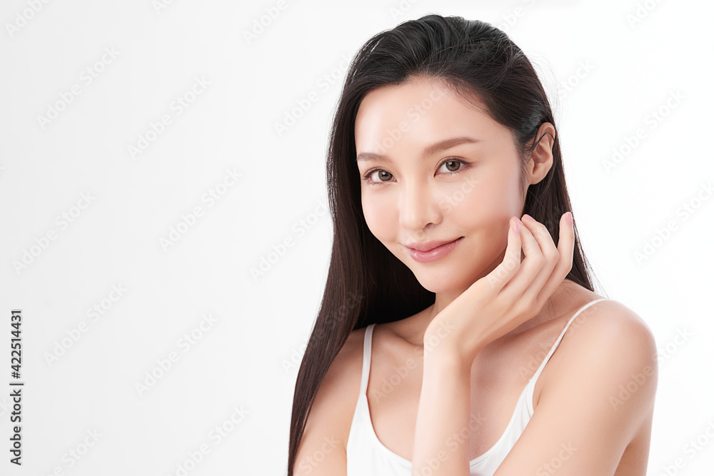 Beautiful young asian woman with clean fresh skin on white background, Face care, Facial treatment, Cosmetology, beauty and spa, Asian women portrait Beautiful young asian woman with clean fresh skin on white background, Face care, Facial treatment, Cosmetology, beauty and spa, Asian women portrait