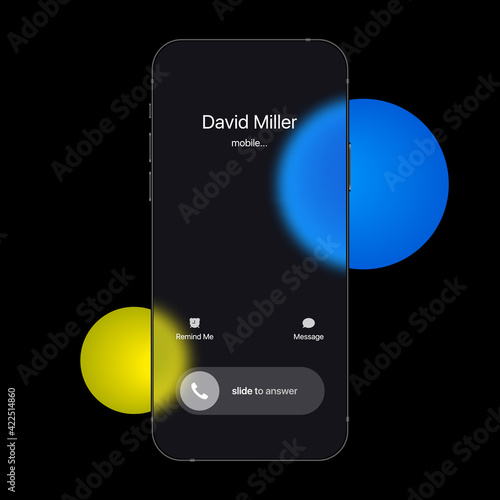 Glassmorphism Smartphone Call Screen Mockup. Vector illustration