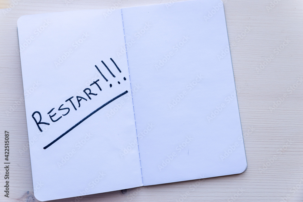 Restart! Starting again after a break, after a pandemic. Word Restart! Starting again after a break, after a pandemic. Word