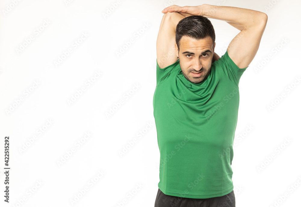 athlete man stretching exercises on white background. athlete man stretching exercises on white background.