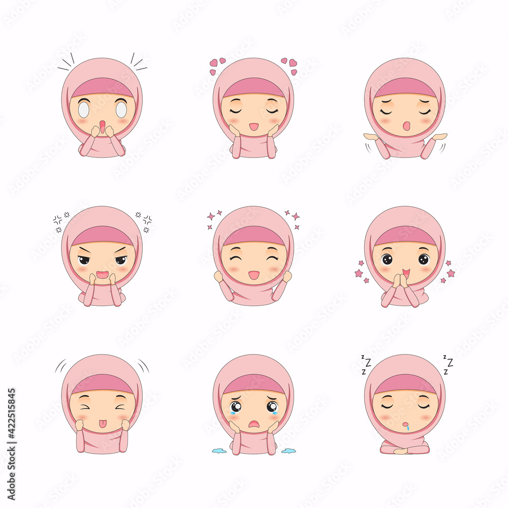 Cute Muslim girl with different face expressions Cute Muslim girl with different face expressions