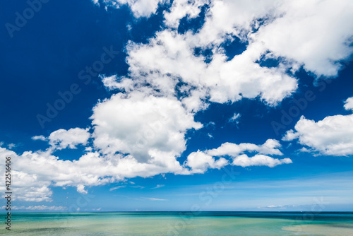 The tropical sea under the blue sky and clouds