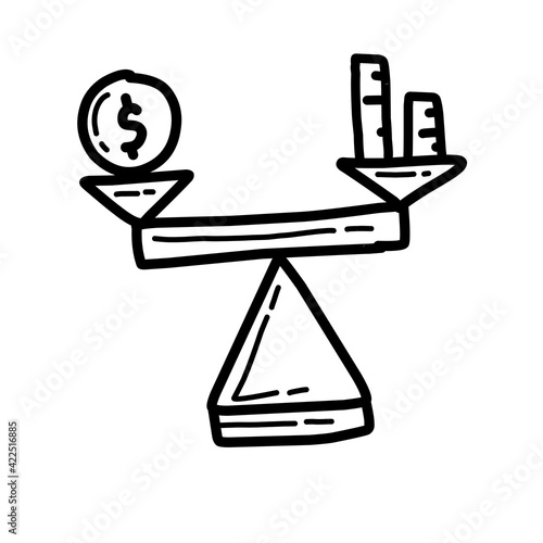 Business balance hand drawn icon design, outline black, vector icon.