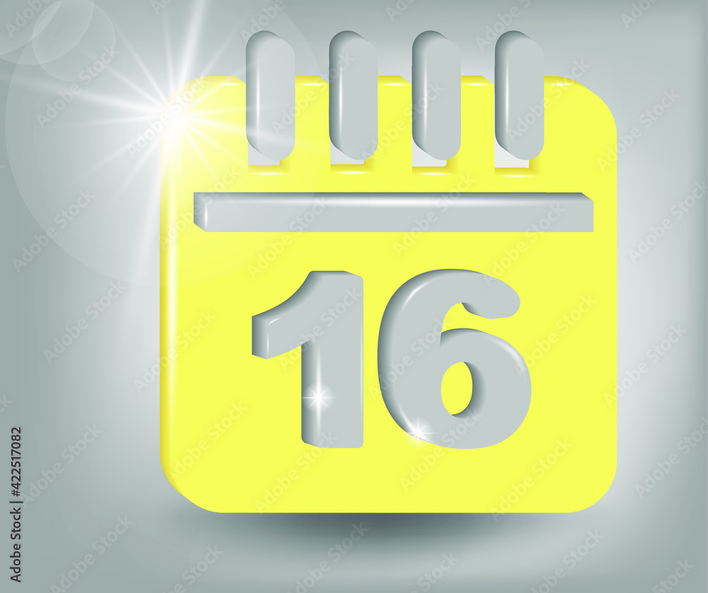 Calendar icon - date number 16. Calendar symbol for your web site design, logo, app, UI. 3d vector illustration in yellow - gray colors. Calendar icon - date number 16. Calendar symbol for your web site design, logo, app, UI. 3d vector illustration in yellow - gray colors.