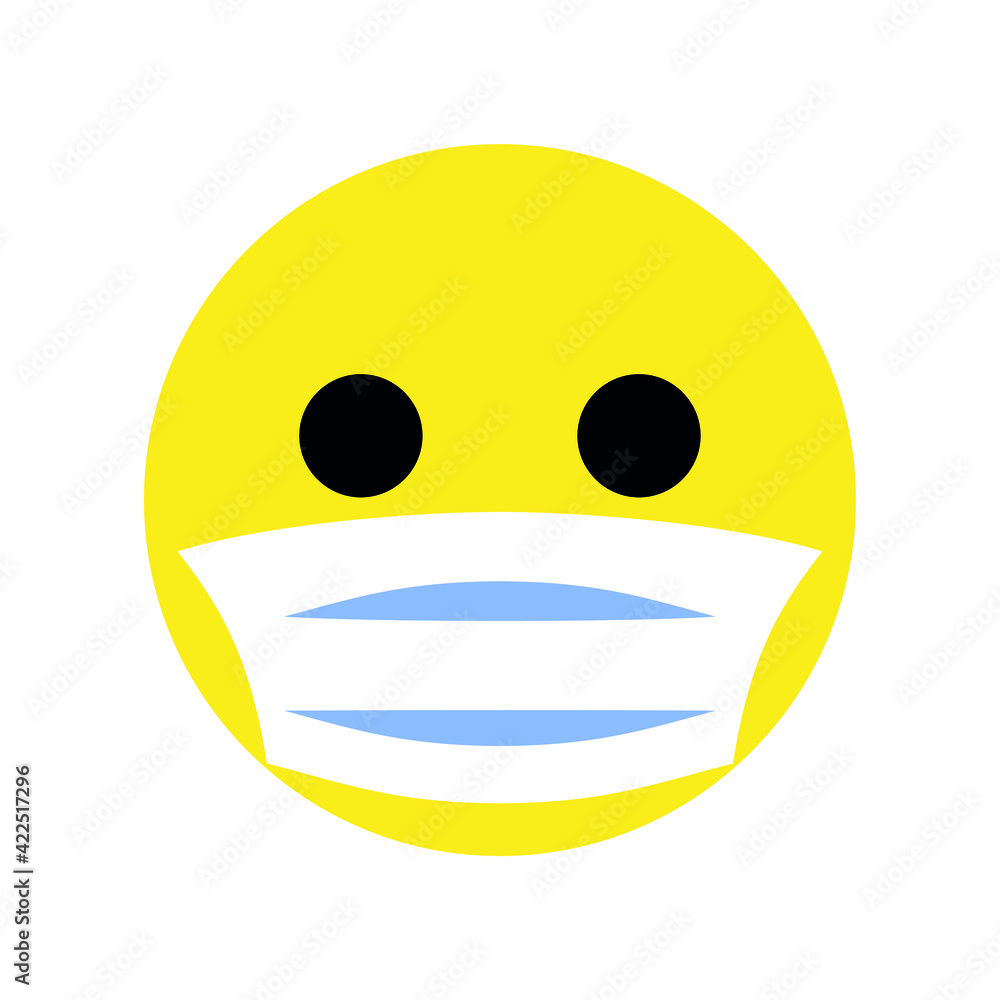 smiley face mask, simple flat design, isolated icon wearing a white surgical mask, emoji with mouth mask - yellow face smiley face mask, simple flat design, isolated icon wearing a white surgical mask, emoji with mouth mask - yellow face