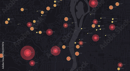 City clusters of activity. Urban big data map. Metropolitan monitoring system. Activity research for city planning.