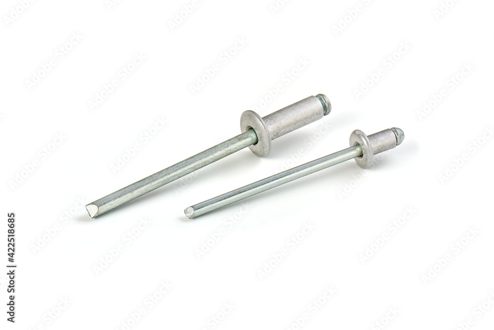 Aluminum rivets on a white background, cut out, photo stacking Aluminum rivets on a white background, cut out, photo stacking
