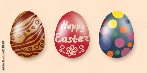 Easter eggs isolated on a beige background.