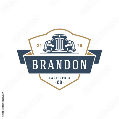 Classic car logo template vector design element vintage style