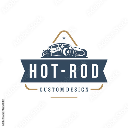Hot rod car logo template vector design element vintage style