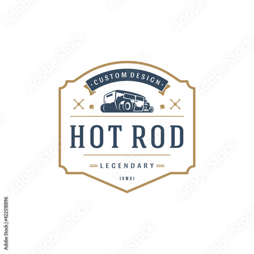 Hot rod car logo template vector design element vintage style