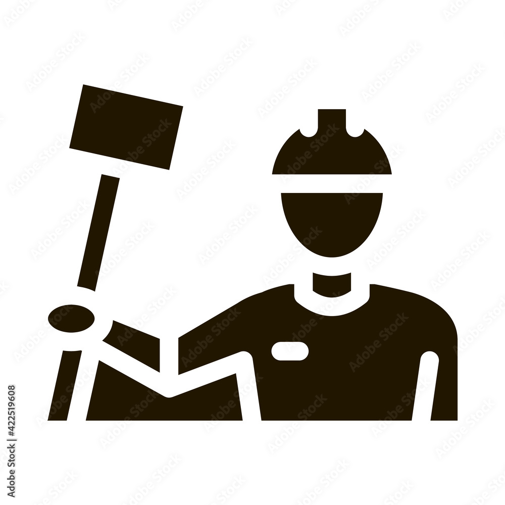 Man Hold Hammer Icon Vector Glyph Illustration Man Hold Hammer Icon Vector Glyph Illustration