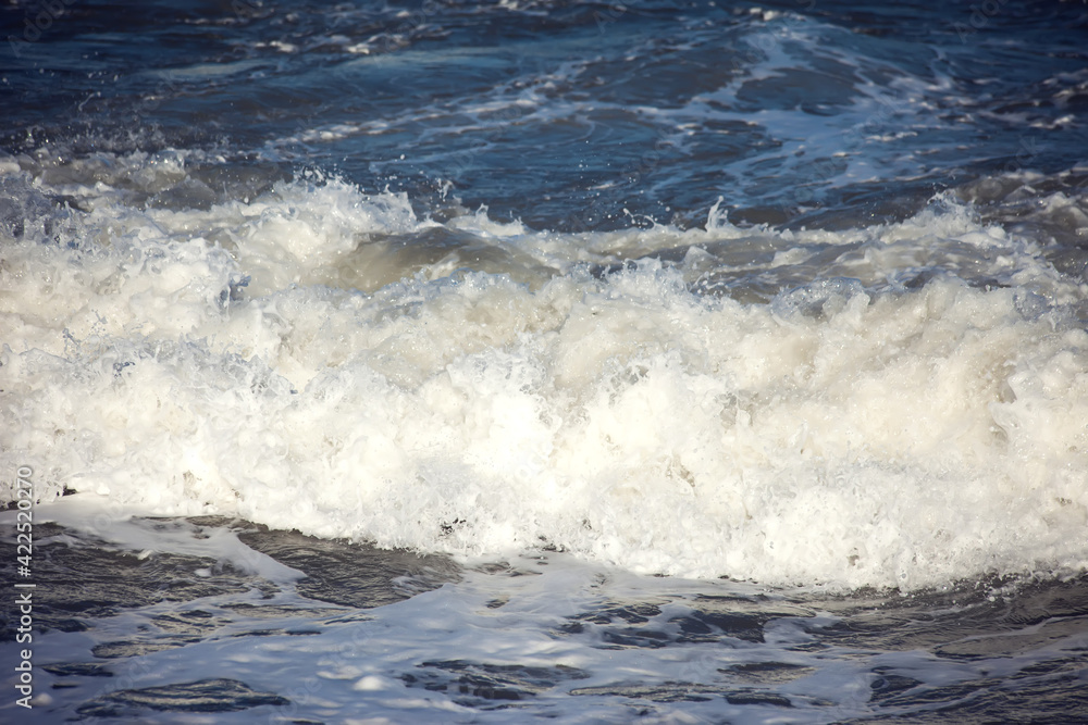Sea waves and foam of Mediterranean sea with strong wind, Spain, Sea waves and foam of Mediterranean sea with strong wind, Spain,