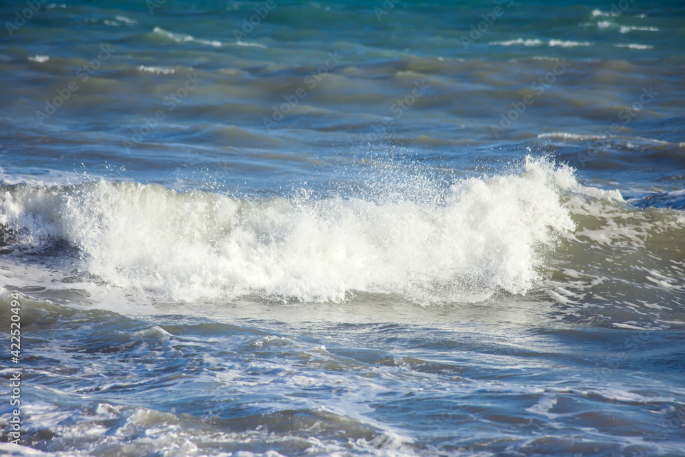 Sea waves and foam of Mediterranean sea with strong wind, Spain, Sea waves and foam of Mediterranean sea with strong wind, Spain,