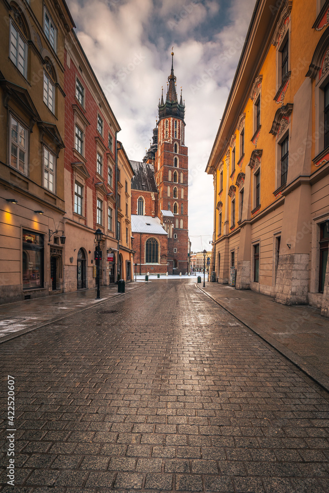 Krakow old town photographed in March. Dynamic weather created interesting conditions for shooting.