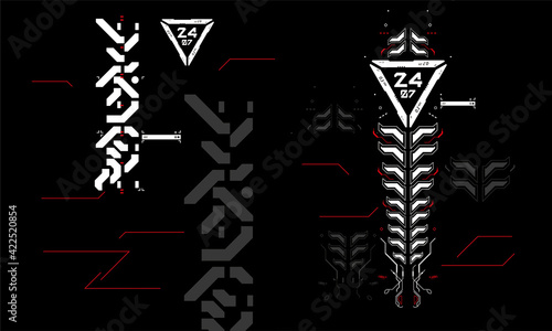 white cyberpunk motifs on a black background. Perfect for a tattoo or T-shirt