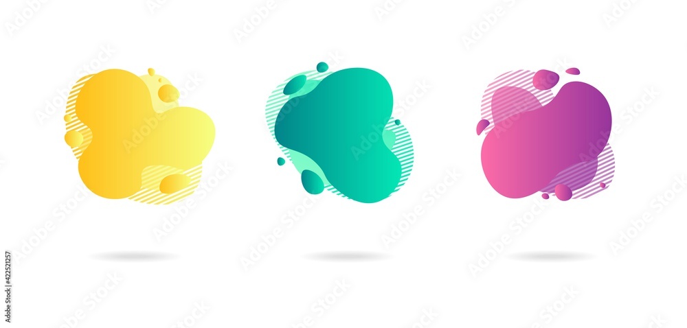 Abstract dynamic gradient graphic elements in modern style. Banners with flowing liquid shapes, amoeba forms. Logo, flyer, presentation, invitation, card template. Vector illustration. Abstract dynamic gradient graphic elements in modern style. Banners with flowing liquid shapes, amoeba forms. Logo, flyer, presentation, invitation, card template. Vector illustration.