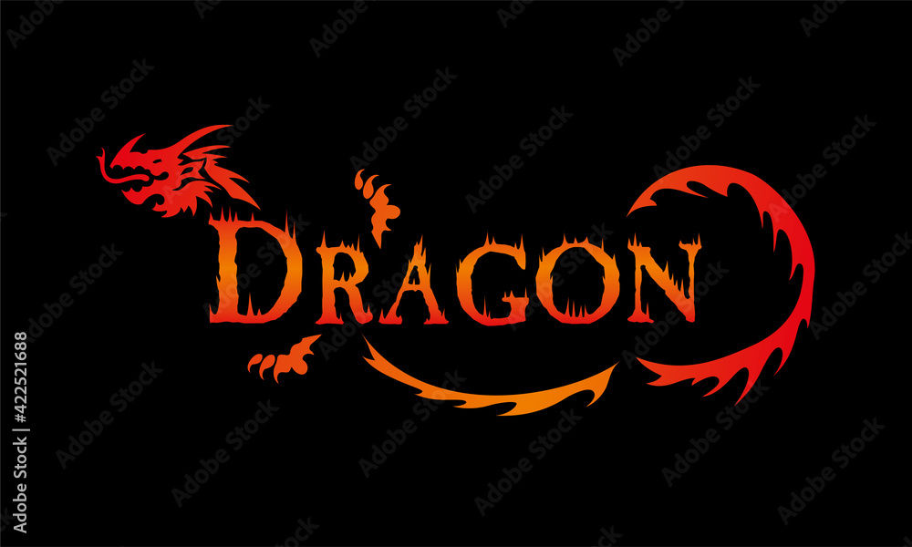 Fiery dragon made of letters