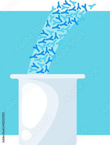 Bifidobacteria are poured into yogurt. Vector illustration.