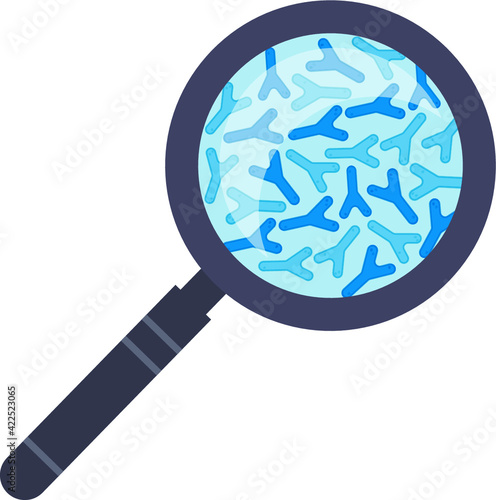 Through a magnifying glass can be seen bifidobacteria. Cartoon style.