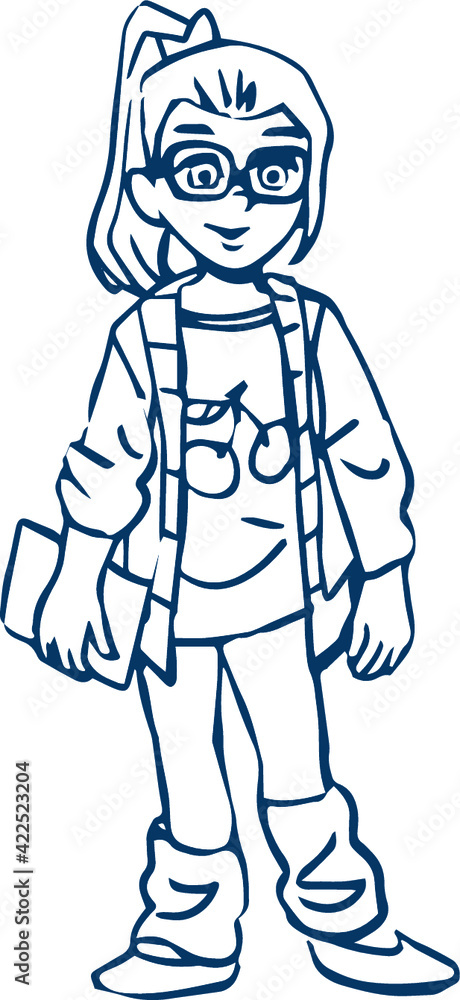 Clipart black outline child schoolboy girl reading a book. Vector illustration in cartoon style. Clipart black outline child schoolboy girl reading a book. Vector illustration in cartoon style.