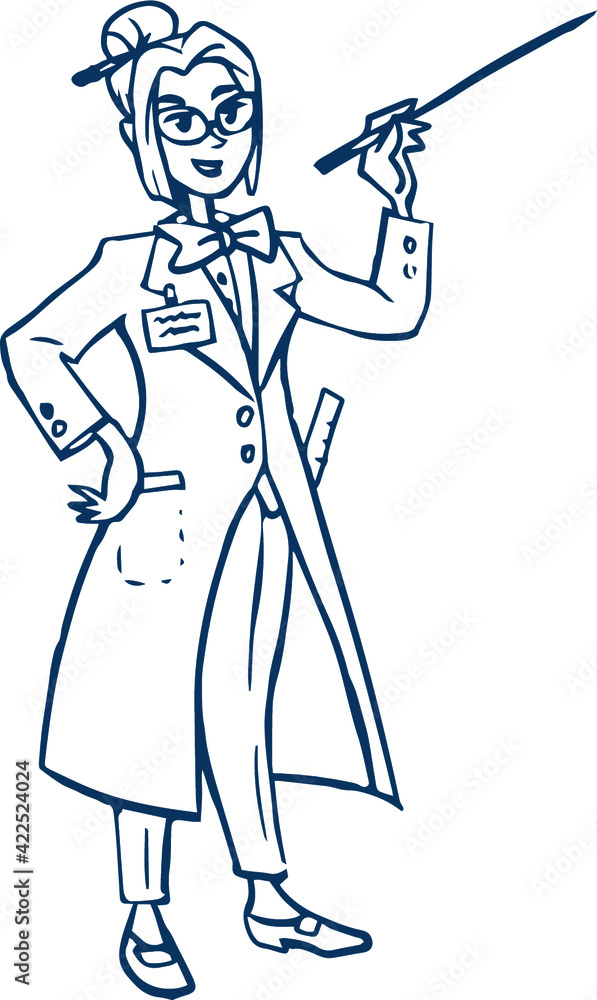 Teacher with a pointer shows. Place for text. Vector black white illustration. Teacher with a pointer shows. Place for text. Vector black white illustration.