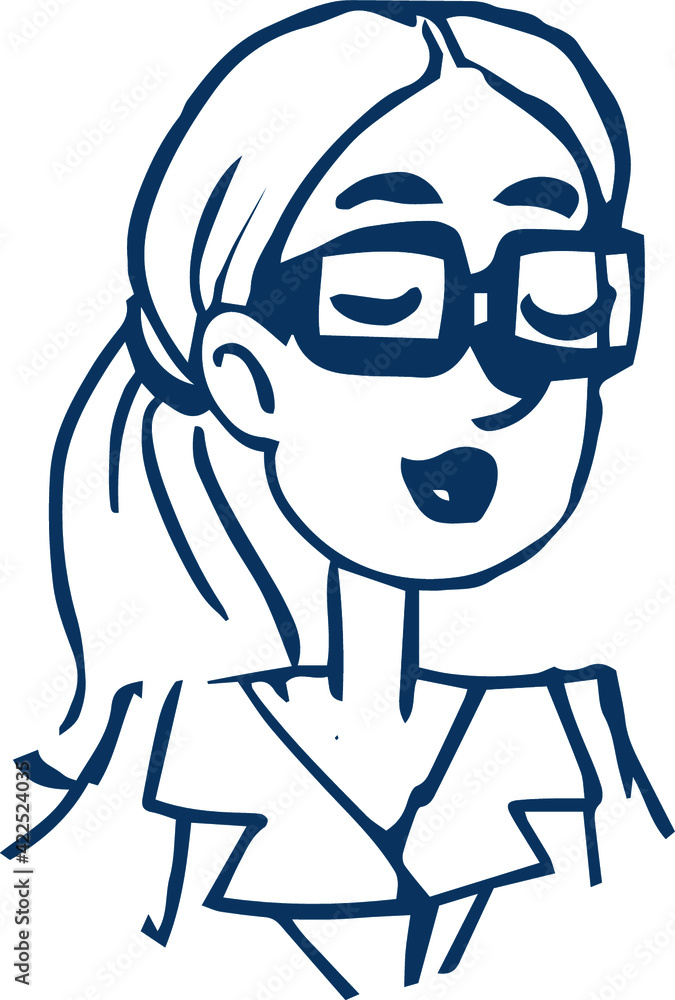 Fototapeta premium A girl portreit. Figure teacher or businessman or bank employee. Vector black white illustration.