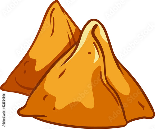 Samosa. Traditional Indian cuisine. Nepalese cuisine. Logo for the cafe of national culinary.