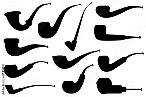 Set of different smoking pipes isolated on white