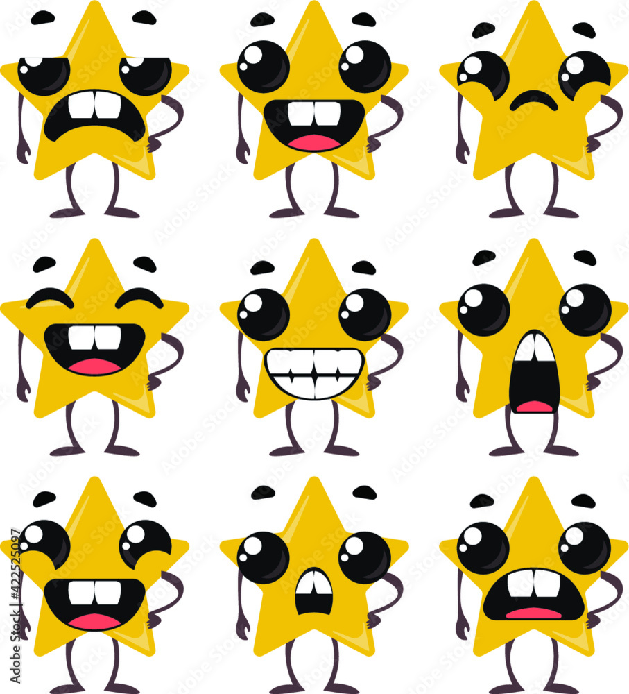Set stars with different emotions. Vector illustration in cartoon childish style. Set stars with different emotions. Vector illustration in cartoon childish style.