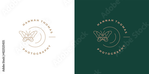Butterfly with beautiful wings logo template linear vector illustration