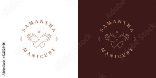 Elegant female hands logo template linear vector illustration