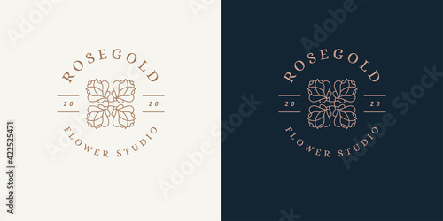 Beautiful rose flower logo template linear vector illustration.