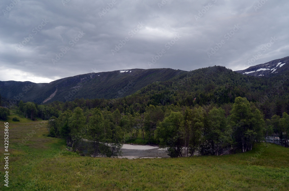 Views from the train window. Mountain tundra of Central Norway. Railway travel in Norway.The Bergen - Oslo train. Views from the train window. Mountain tundra of Central Norway. Railway travel in Norway.The Bergen - Oslo train.